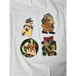 4 Vintage Christmas Holiday Stained Glass Sun Catchers Ornaments Cottage Core 5"